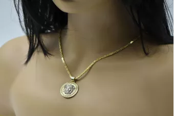 Auksinis pakabukas Medusa graikiškas raštas 14k 585 su karališka grandinėle cpn053ywS&cc014y