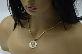 Auksinis pakabukas Medusa graikiškas raštas 14k 585 su karališka grandinėle cpn053ywS&cc014y