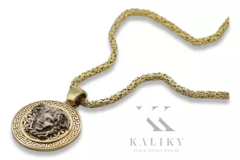 Auksinis pakabukas Medusa graikiškas raštas 14k 585 su karališka grandinėle cpn053ywS&cc014y