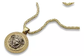 Medusa griega 14k colgante de oro con cadena cpn053ywS&cc014y