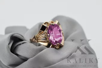 Kroužek z růžové červené zlato 14k 585 s ametystem Vrc015 vinobraní