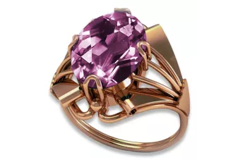 Kroužek z růžové červené zlato 14k 585 s ametystem Vrc015 vinobraní