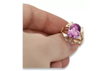 Pierścionek z różowego czerwonego złota 14k 585 z Ametystem vrc015 Vintage