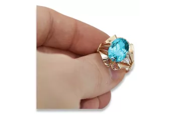 Pierścionek z różowego czerwonego złota 14k 585 z Akwamarynem vrc015 Vintage