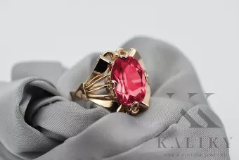 Złoty pierścionek Vintage z rubinem, różowe złoto 14K, owalny 10x14mm | Zlotychlopak.pl