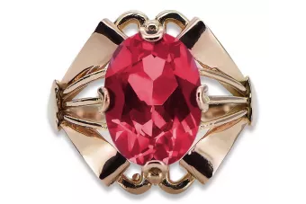 Złoty pierścionek Vintage z rubinem, różowe złoto 14K, owalny 10x14mm | Zlotychlopak.pl