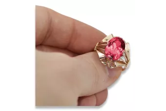 Złoty pierścionek Vintage z rubinem, różowe złoto 14K, owalny 10x14mm | Zlotychlopak.pl