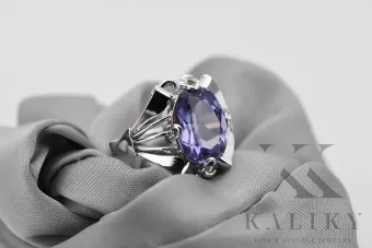 Ασημένιο δαχτυλίδι Vintage με Αλεξανδρίτη, Ασήμι 925, Οβάλ 10x14mm |Zlotychlopak.pl