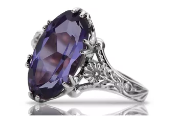 Anillo Vintage de Plata 925 con Alejandrita, Ovalado 8mm/15mm