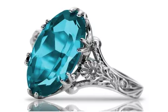 Anillo Vintage de Plata 925 con Aguamarina, Ovalado 8mm/15mm