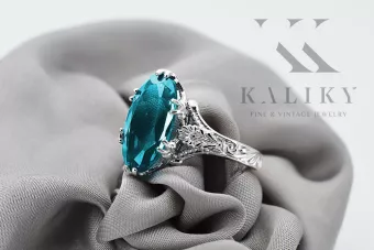 Anillo Vintage de Plata 925 con Aguamarina, Ovalado 8mm/15mm
