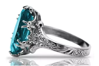 Anillo Vintage de Plata 925 con Aguamarina, Ovalado 8mm/15mm