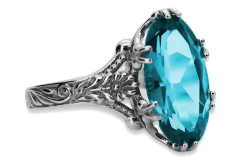 Inel Vintage Argint 925 cu Acvamarin, Oval 8mm/15mm