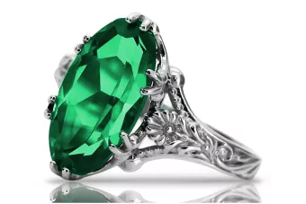 Vintage Silver Emerald Ring 925 Oval Polish