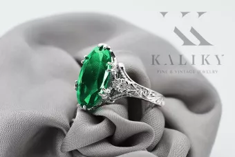 Vintage Silver Emerald Ring 925 Oval Polish