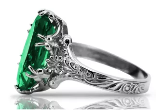 Vintage Silver Emerald Ring 925 Oval Polish
