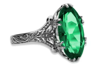 Vintage Silver Emerald Ring 925 Oval Polish