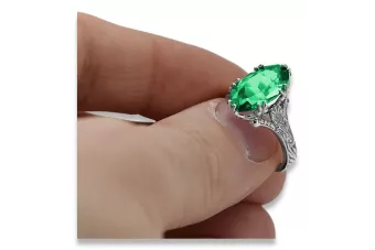 Vintage Silver Emerald Ring 925 Oval Polish