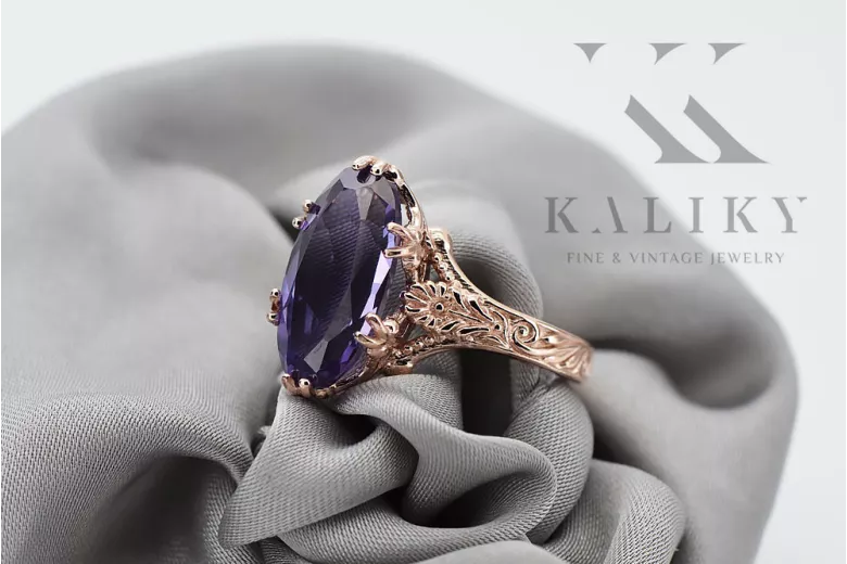 Ruská sovětská růže 14k 585 zlata Alexandrite Rubin Smaragd Sapphire Zirkonský prsten vrc014