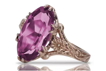 Kroužek z růžového červeného zlata 14k 585 s ametystem Vrc084 ročník