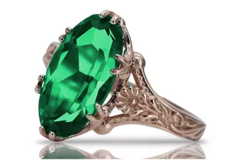 14k 585 Rosé-Rotgold Ring mit Smaragd vrc084 Vintage