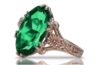 Anillo de Esmeralda en Oro Rosa 14k, Vintage Ovalado 8x15mm