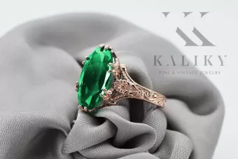 14k Rose Gold Emerald Ring, Vintage Oval 8x15mm