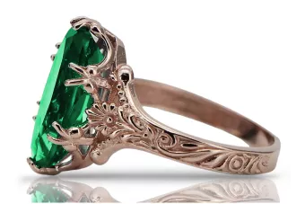 14k Розово златен пръстен с изумруд, Винтидж овален 8x15mm