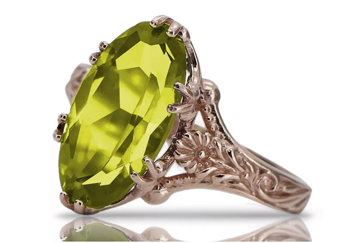 خاتم من الذهب الأحمر الوردي 14k 585 مع Peridot vrc084