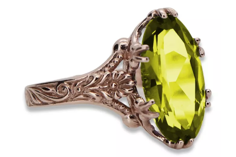 خاتم من الذهب الأحمر الوردي 14k 585 مع Peridot vrc084