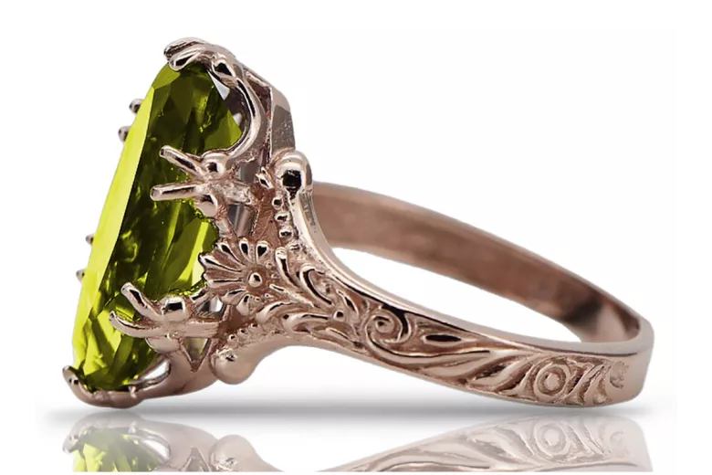 خاتم من الذهب الأحمر الوردي 14k 585 مع Peridot vrc084