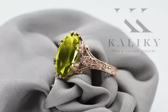 Rožinis raudonas aukso žiedas 14k 585 su Peridotu vrc084 Vintage
