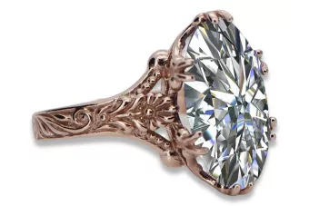 14k Rožinio Aukso Vintage Žiedas su Cirkoniu