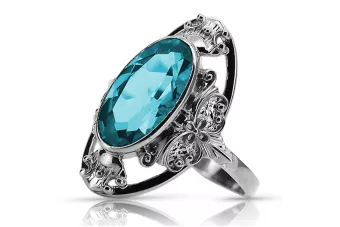 Strieborný Russian 925 Ring s Aquamarine VRC014s Vintage