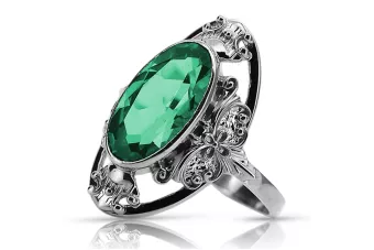 Strieborný Russian 925 Ring s Emerald VRC014s Vintage