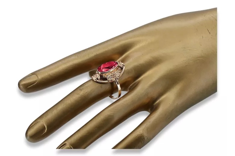 Pierścionek z różowego czerwonego złota srebrny pozłacany 925 z Rubinem vrc014rp Vintage