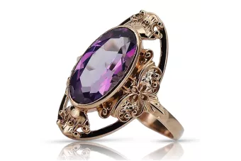 Kroužek z růžového červeného zlata 14k 585 s ametystem Vrc014 ročník