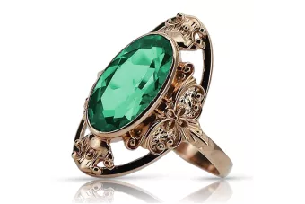 Prsten růžové červené zlato 14k 585 s Emerald Vrc014 ruský vinobraní