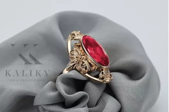 Prsten růžové červené zlato 14k 585 s Rubin Vrc014 vintage