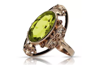 Ring of Pink Red Gold 14k 585 s peridotem VRC014 Vintage