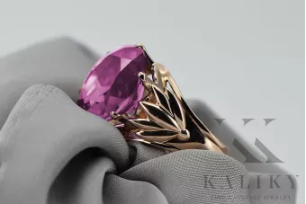 Pierścionek z różowego czerwonego złota 14k 585 z Ametystem vrc029 Vintage