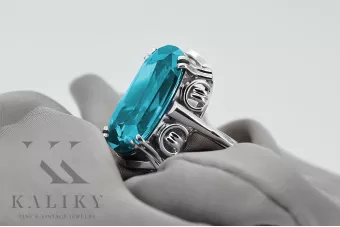 Ασημένιο δαχτυλίδι Ρωσικό 925 με Aquamarine vrc038s Vintage