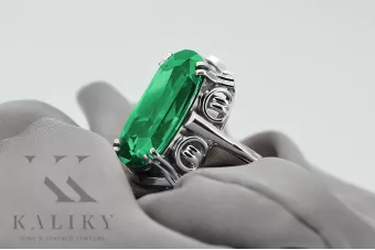 Ασημένιο δαχτυλίδι Ρωσικό 925 με Emerald vrc038s Vintage
