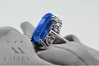 Ασημένιο δαχτυλίδι Ρωσικό 925 με Ζαφείρι vrc038s Vintage