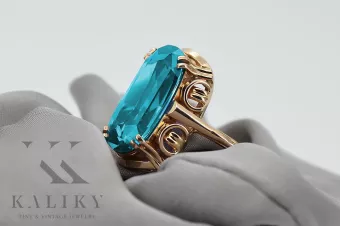 Pierścionek z różowego czerwonego złota 14k 585 z Akwamarynem vrc038r Vintage