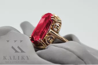 Rožinis raudonas aukso žiedas 14k 585 su Rubinu vrc038r Vintage