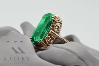 Rožinis raudonas 14k 585 aukso žiedas su Emeraldu vrc038r Vintage