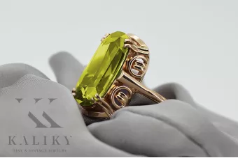 Rožinis raudonas aukso žiedas 14k 585 su Peridotu vrc038r Vintage
