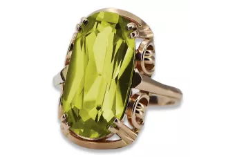 Rožinis raudonas aukso žiedas 14k 585 su Peridotu vrc038r Vintage