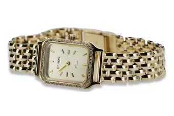 14K Gold Rechteckige Damenuhr mit Zirkonia, Italienisches Design